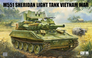 Portada de la caja de la maqueta del carro norteamericano M551 Sheridan durante la Guerra de Vietnam en escala 1:35 del fabricante RFM y referencia 5142