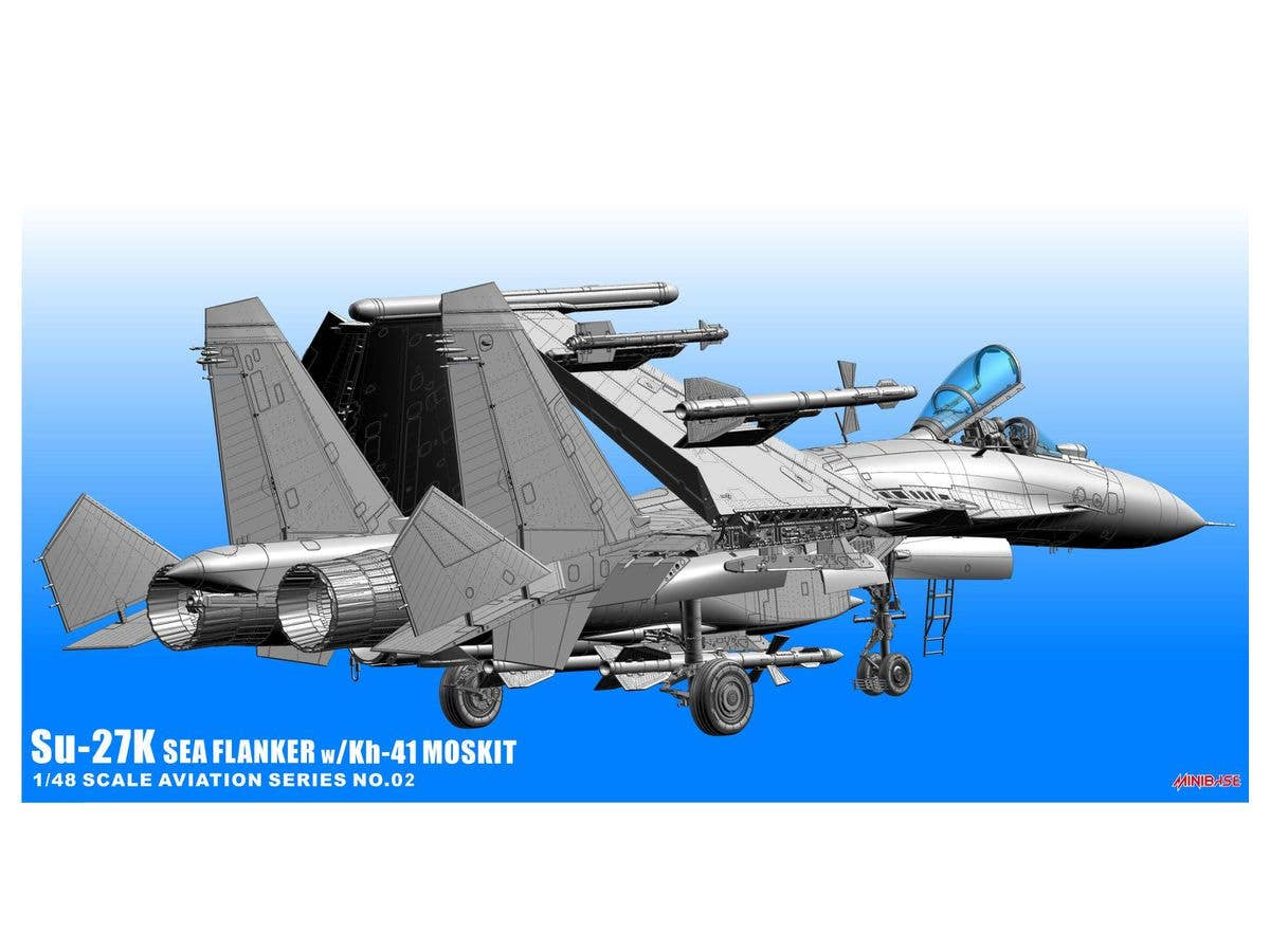 Configuración con alas recogidas de la maqueta del cazabombardero naval Su-27K Sea Flanker en escala 1:48 de Minibase referencia 02