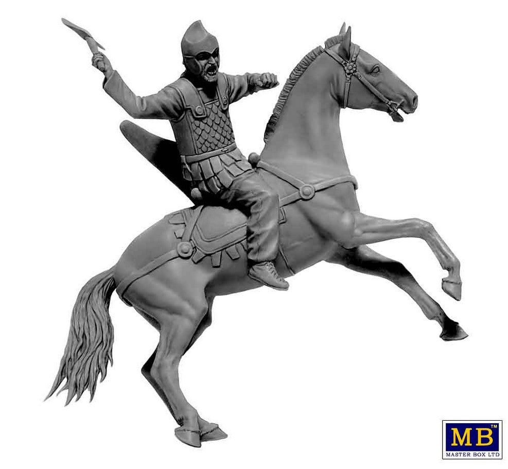 Foto lateral derecha de la figura de un jinete persa a caballo en escala 1:32 de Master Box referencia 32014