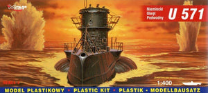 Portada de la caja de la maqueta del submarino alemán U-571 en escala 1:400 de Mirage Hobby referencia 40049