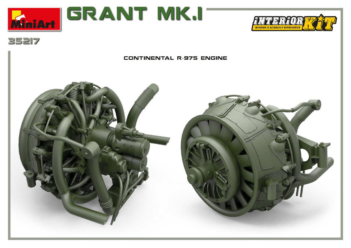 Detalle de motor de la maqueta del tanque británico Grant Mk.I en escala 1:35 de Miniart referencia 35217