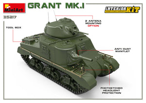 Frontal derecho de la maqueta del tanque británico Grant Mk.I en escala 1:35 de Miniart referencia 35217