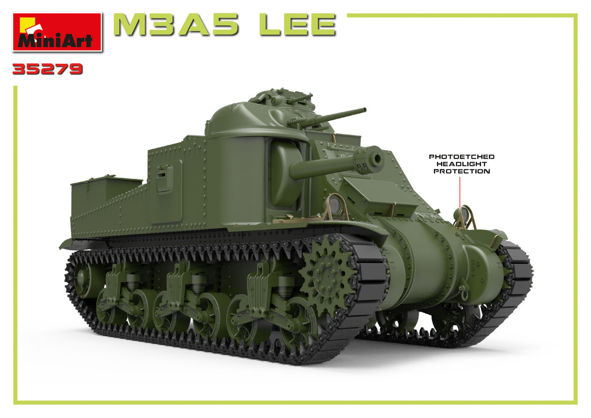 Detalles salva faros delanteras de la maqueta del tanque americano M3A5 Lee en escala 1:35 de Miniart referencia 35279