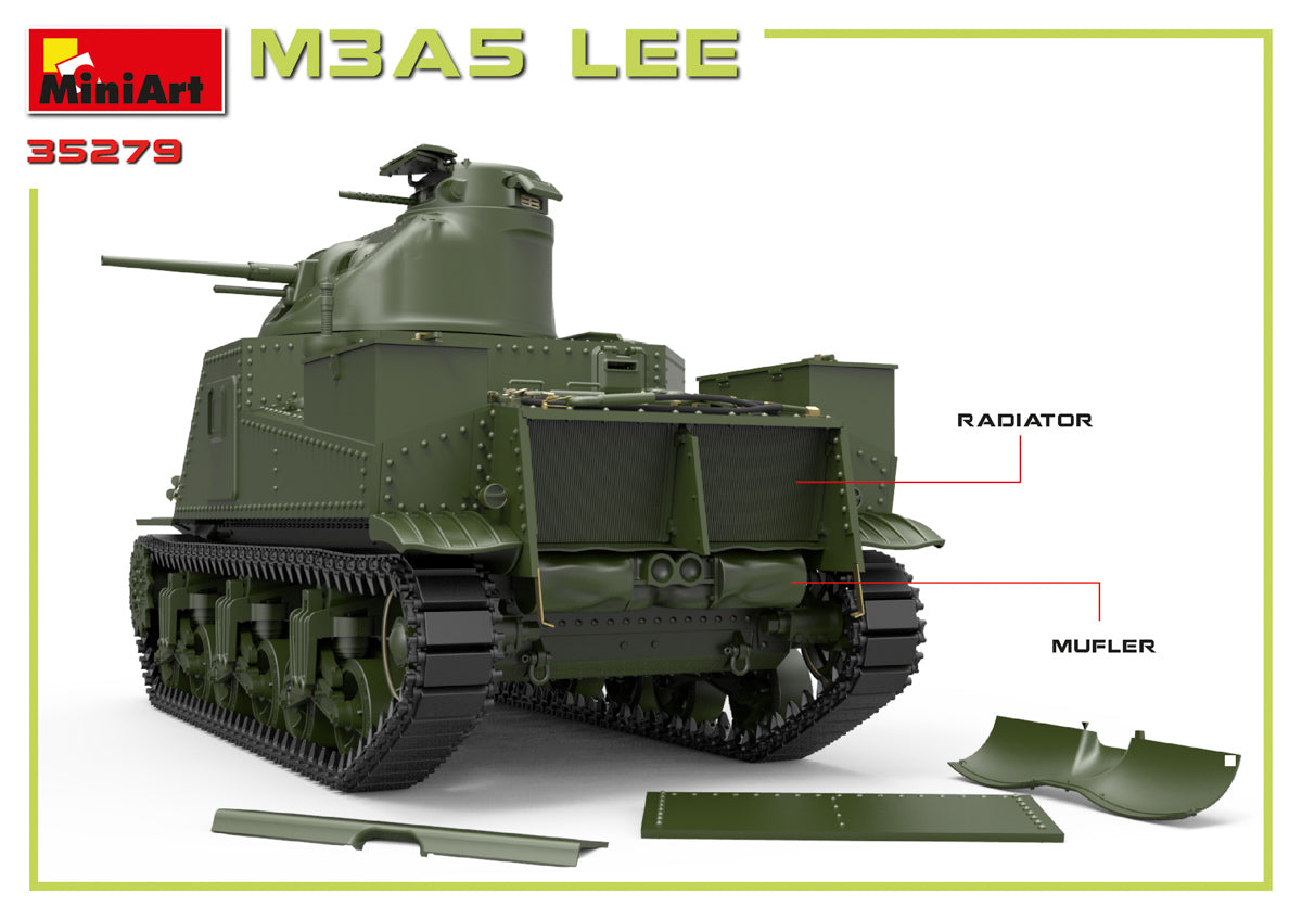 Detalles escapes de la maqueta del tanque americano M3A5 Lee en escala 1:35 de Miniart referencia 35279