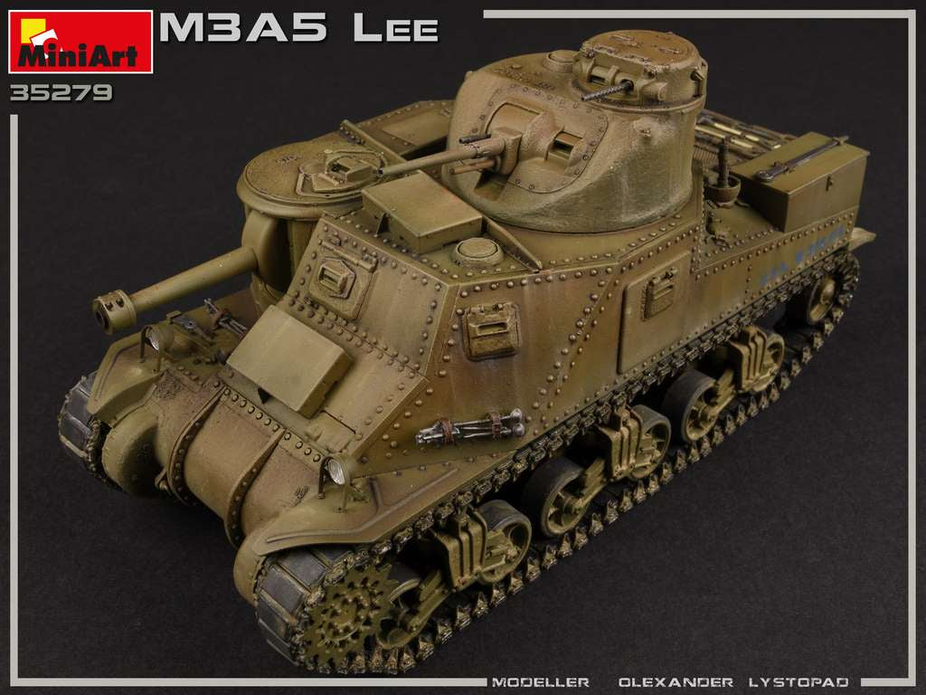 Foto delantera de la maqueta del tanque americano M3A5 Lee en escala 1:35 de Miniart referencia 35279