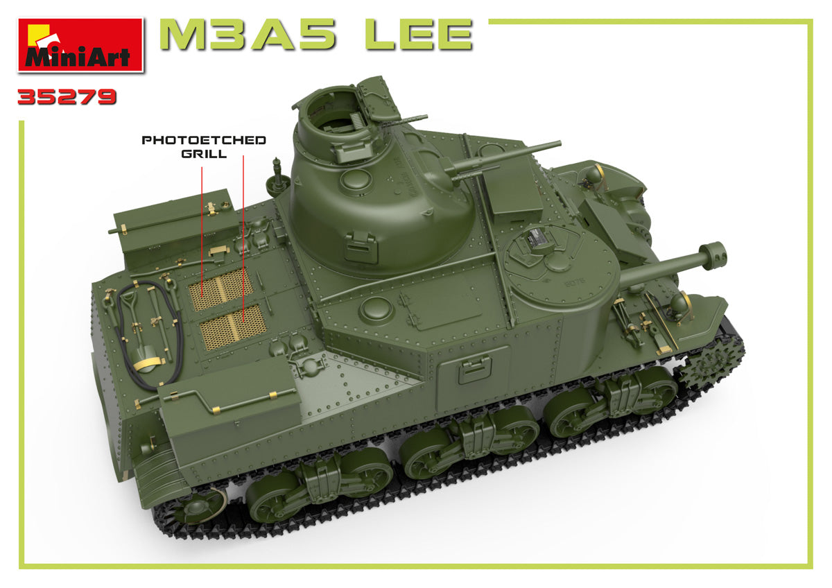 Detalles rejillas de motor de la maqueta del tanque americano M3A5 Lee en escala 1:35 de Miniart referencia 35279
