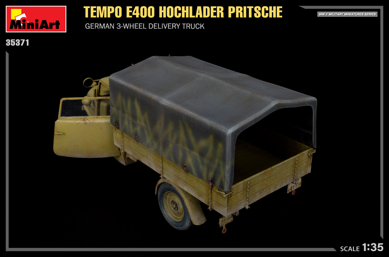 Trasera de la maqueta del Tempo E400 de transporte militar en escala 1:35 de Miniart con referencia 35371