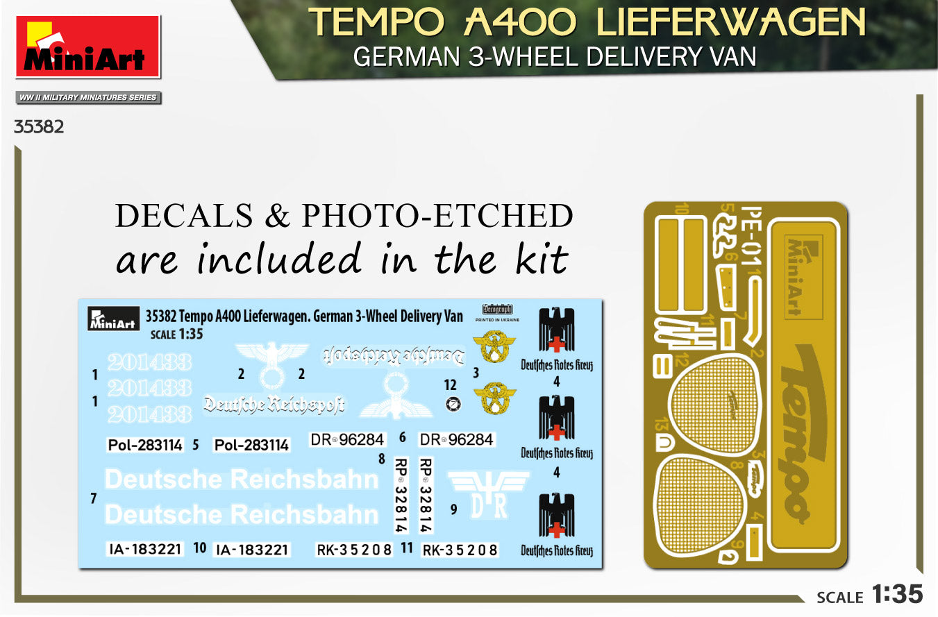 Calcas y fotograbados de la maqueta del Tempo A400 de transporte multipropósito en escala 1:35 de Miniart con referencia 35382