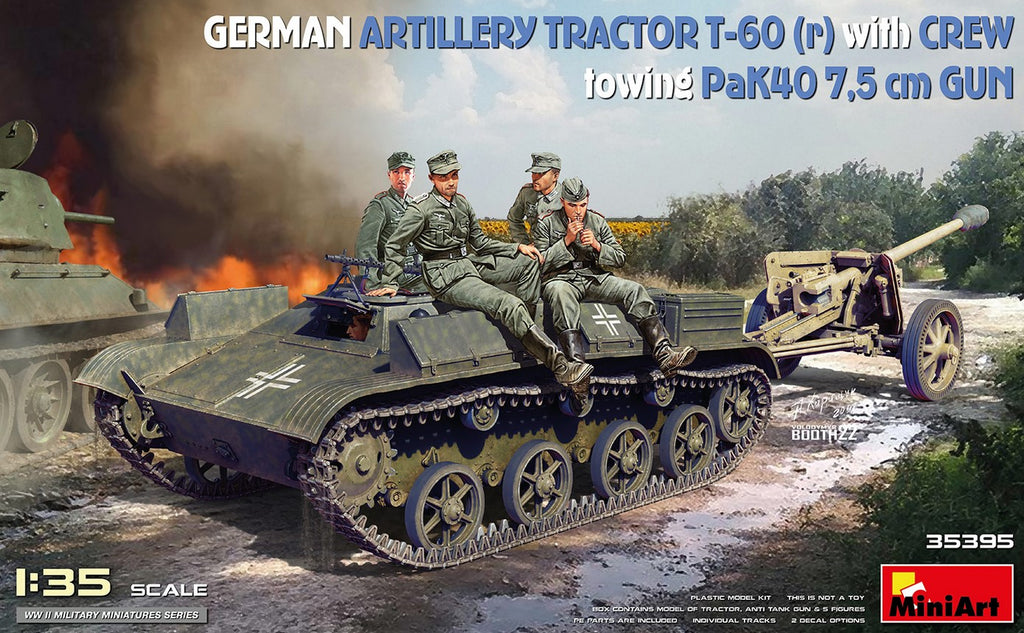 MINIART (1/35) German Artillery Tractor T-60(r) with Crew, Towing PaK40 7.5cm Gun