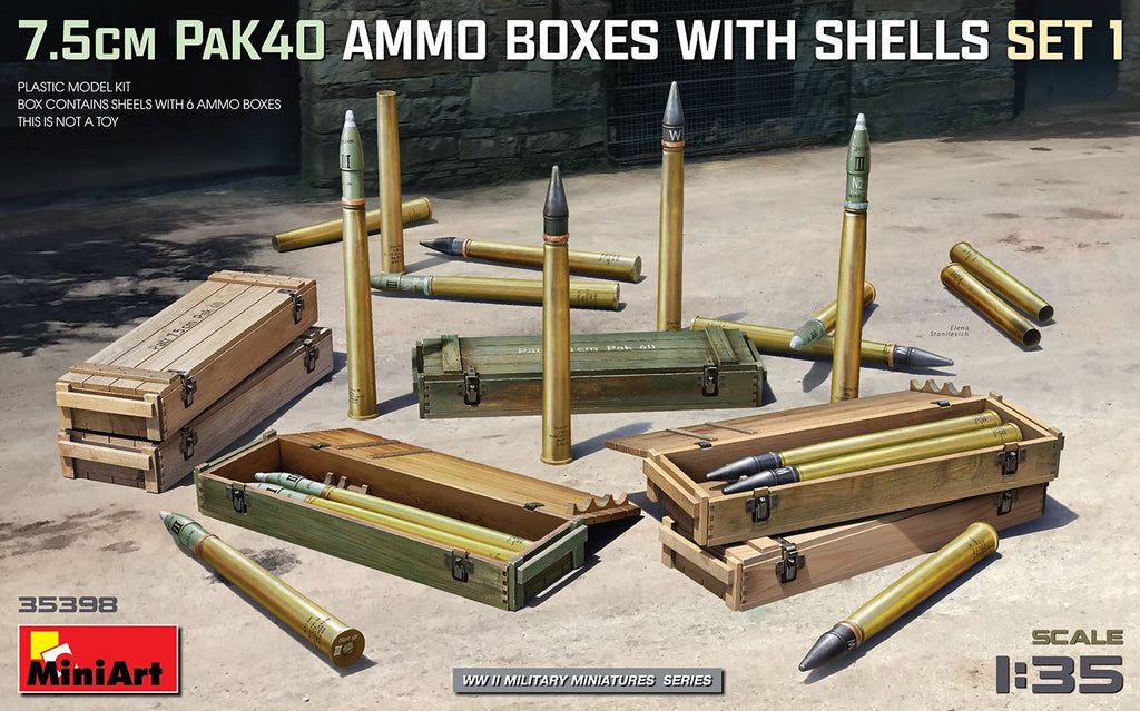 MINIART (1/35) 7.5cm PaK40 Ammo Boxes with Shells, set 1