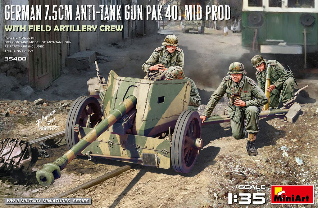 MINIART (1/35) German 7,5cm Anti-Tank Gun PaK 40. Mid Prod.With Field Artillery Crew