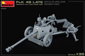 MINIART (1/35) Deutsche 7,5-cm-Panzerabwehrkanone PaK 40 (späte Ausführung) – mit Besatzung eines Elite-Artillerieregiments