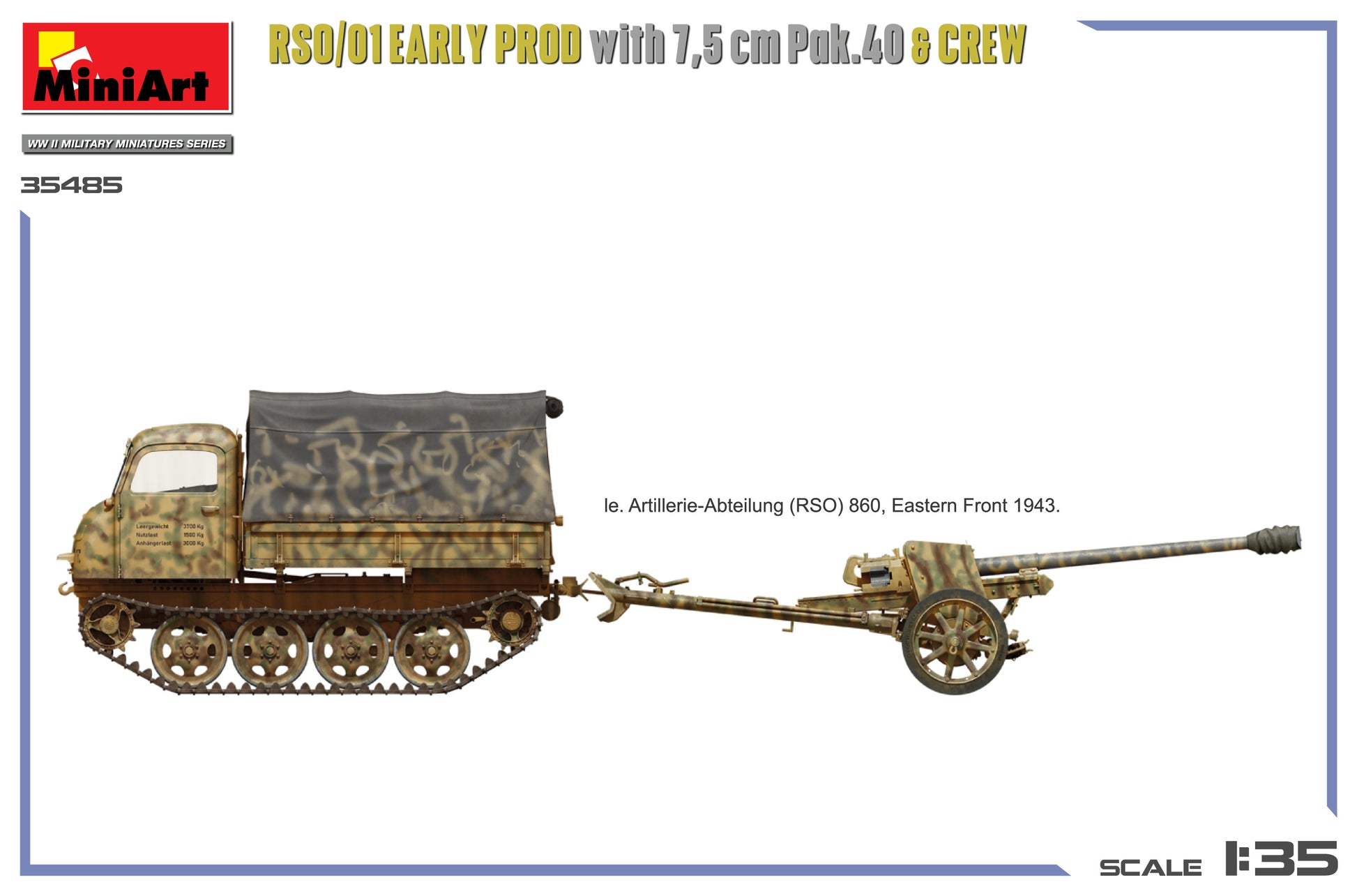 Decoración 3 de la maqueta del vehículo de carga alemán RSO/01 Con cañón Pak 40 y soldados en escala 1:35 de Miniart referencia 35485