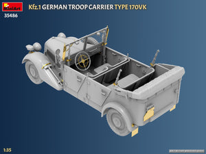 Foto lateral derecha de la maqueta del Kfz.1 coche de transporte y mando alemán en escala 1:35 de Miniart referencia 35486