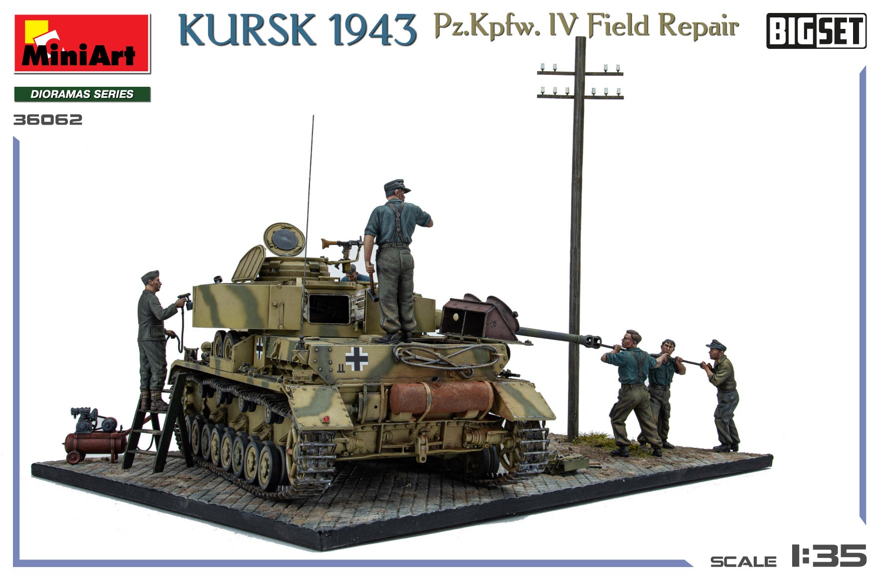 Foto tarsera del diorama de Pz-IV alemán en labores de mantenimiento durante la batalla de Kursk en escala 1:35 de Miniart referencia 36062