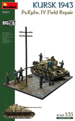 Portada de la caja del diorama de Pz-IV alemán en labores de mantenimiento durante la batalla de Kursk en escala 1:35 de Miniart referencia 36062