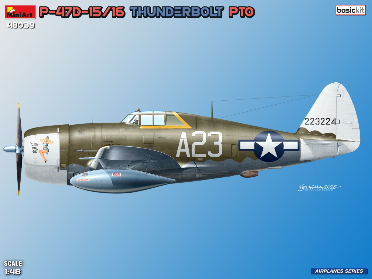 Perfil izquierdo de la decoración 1 de la maqueta del caza P-47D en escala 1:48 de Miniart referencia 48039