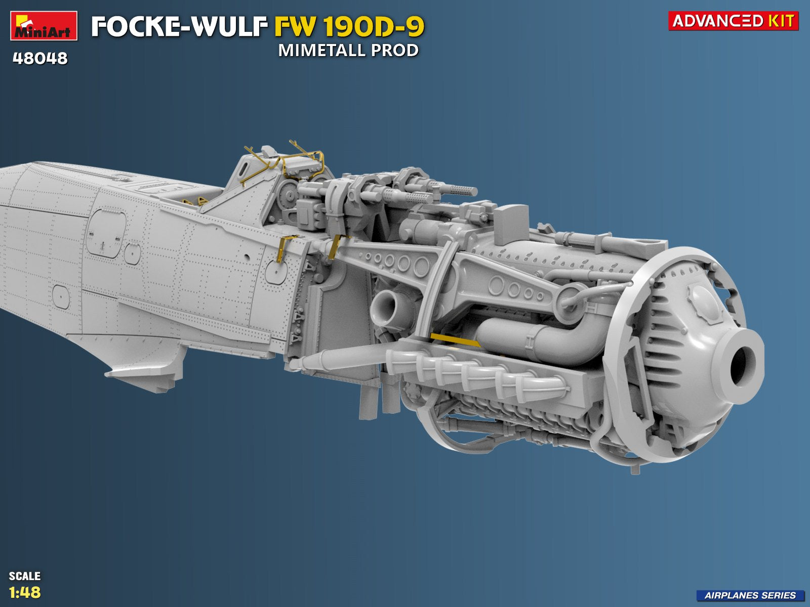 Detalle morro derecho de la maqueta del caza alemán Fw-190 D9 en escala 1:48 de Miniart referencia 48040