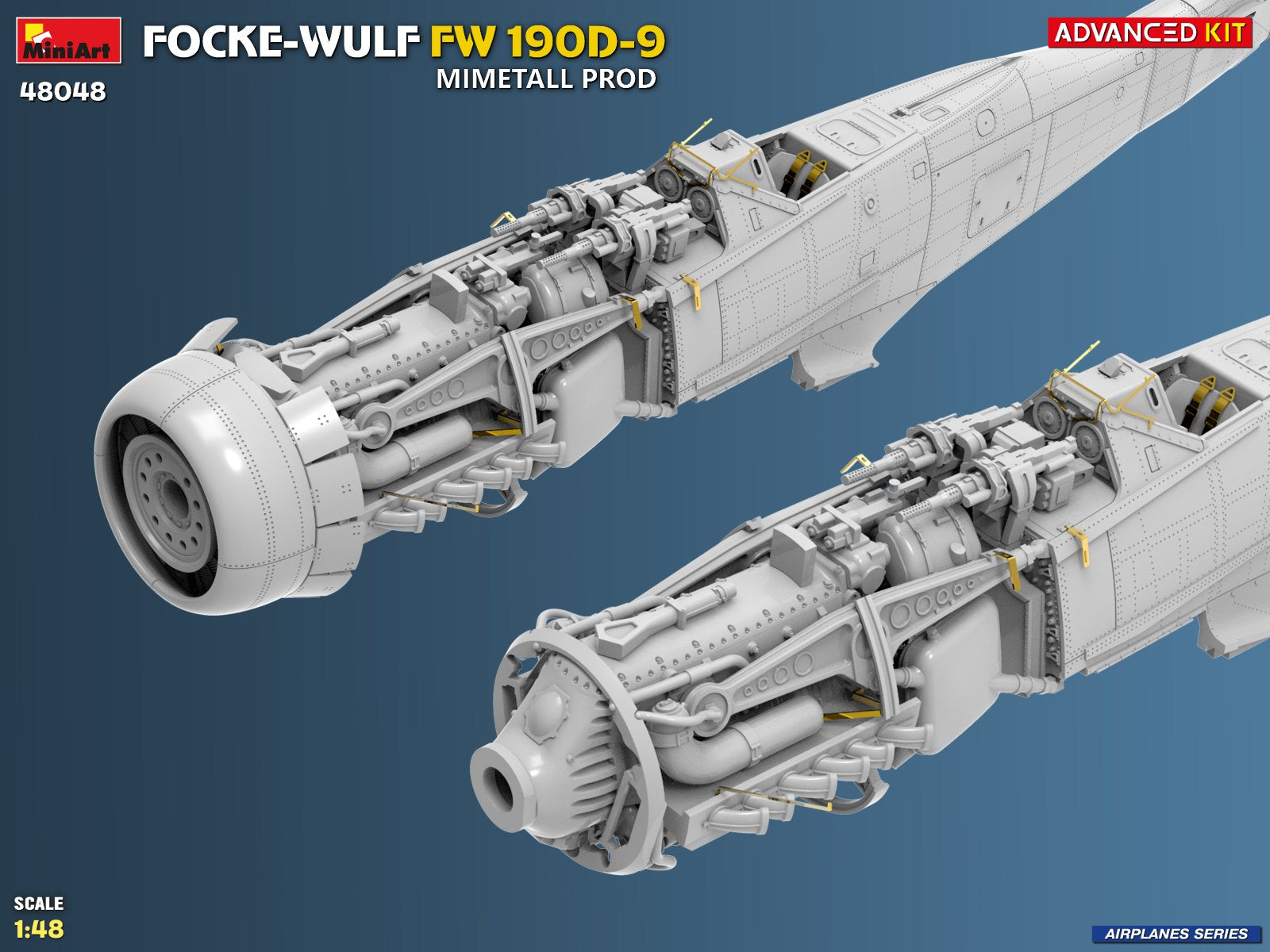 Detalle morro izquierdo de la maqueta del caza alemán Fw-190 D9 en escala 1:48 de Miniart referencia 48040