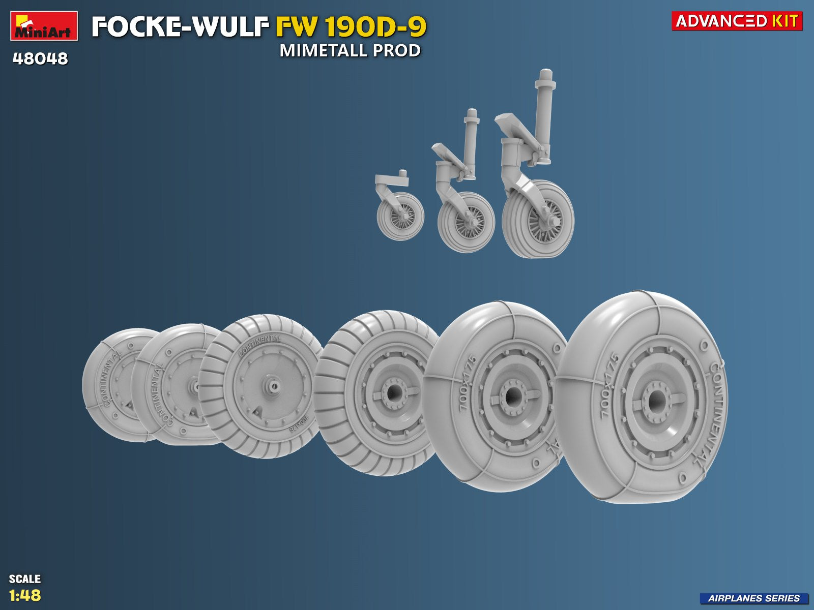 Detalle ruedas de la maqueta del caza alemán Fw-190 D9 en escala 1:48 de Miniart referencia 48040