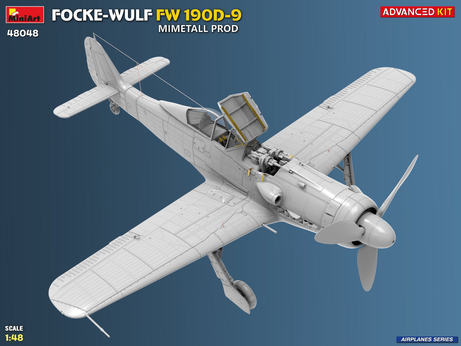 Foto lateral derecha de la maqueta del caza alemán Fw-190 D9 en escala 1:48 de Miniart referencia 48040