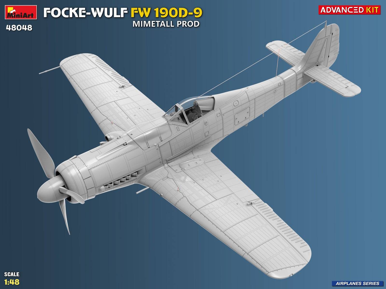 Foto lateral izquierda de la maqueta del caza alemán Fw-190 D9 en escala 1:48 de Miniart referencia 48040