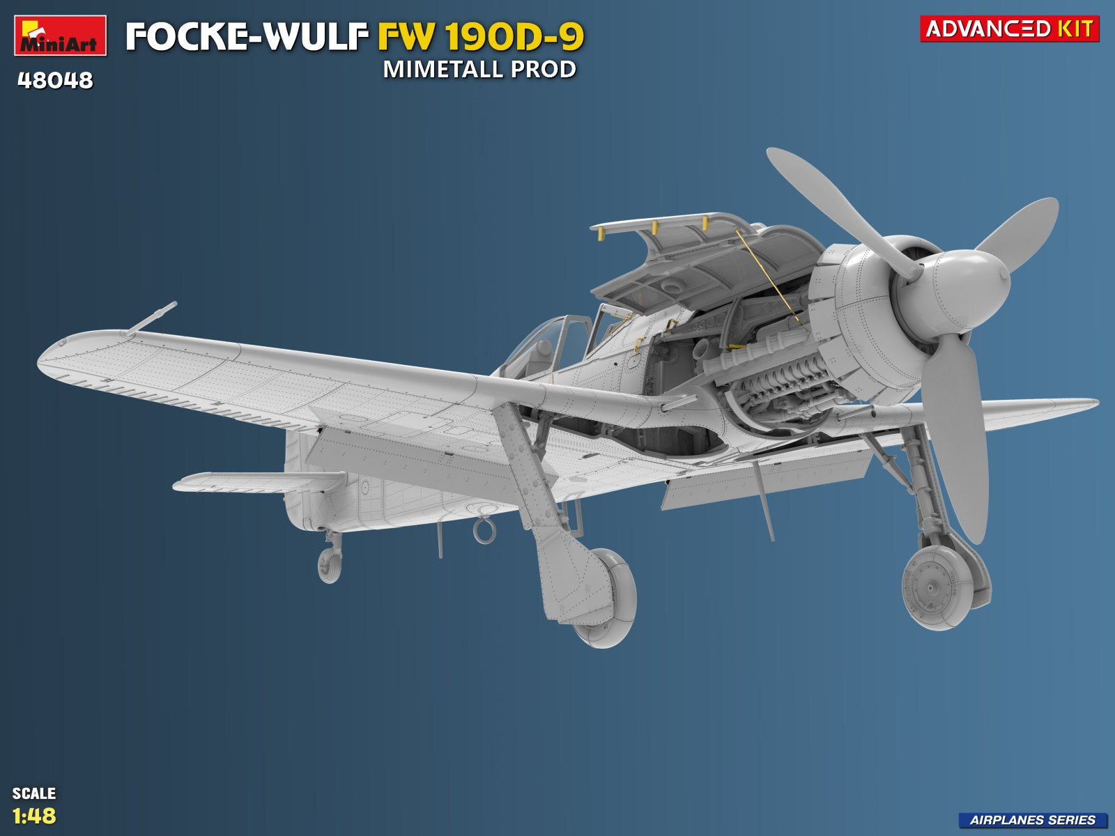 Foto frontal de la maqueta del caza alemán Fw-190 D9 en escala 1:48 de Miniart referencia 48040