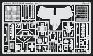 Plancha 1 del set de mejora de fotograbado para el exterior del M-113 ACAV de Tamiya en escala 1:35, fabricado por Eduard referencia 35401