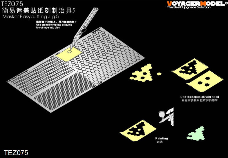 Herramienta para marcar hexágonos de distintas escalas en cinta de enmascarar de Voyager Model referencia TEZ075
