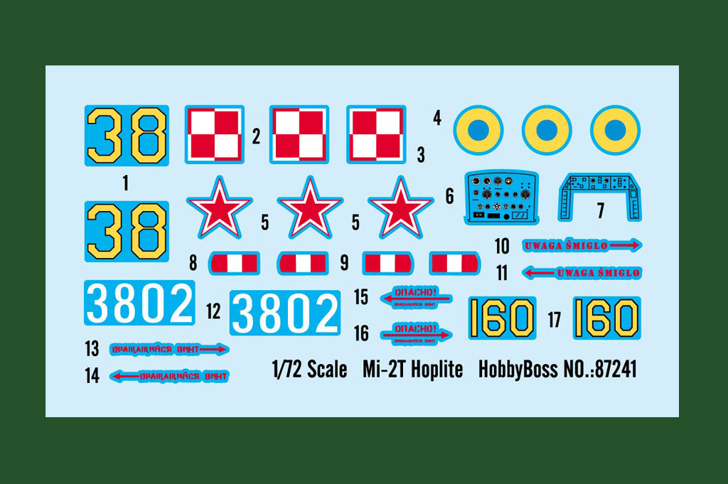 Calcas de la maqueta del helicóptero soviético Mi-2 Hoplite en escala 1:72 de Hobby Boss referencia 87241