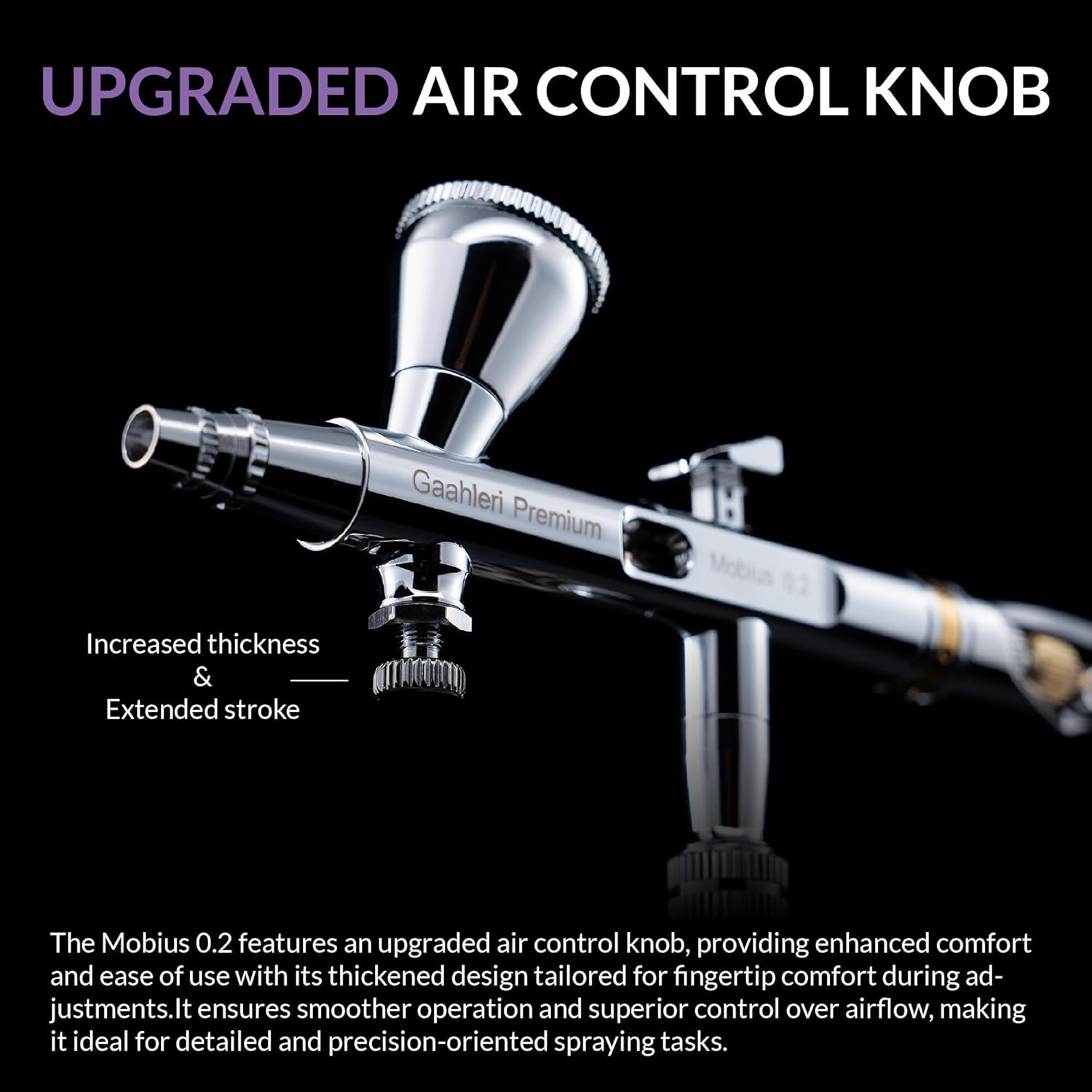 Detalle del control de aire del aerógrafo Gaahleri Mobius 0,2mm