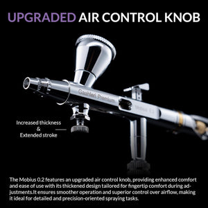 Detalle del control de aire del aerógrafo Gaahleri Mobius 0,2mm