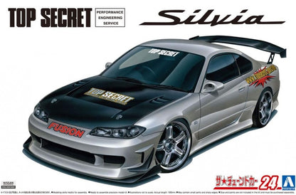 Caja de la maqueta del coche deportivo Nissan S15 Silvia de 1999 versión Topsecret en escala 1:24 de Aoshima referencia 5874