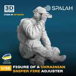 Vista frontal de la figura de impresión 3D del observador para francotirador ucraniano en escala 1:35 de Spalah referencia 12235