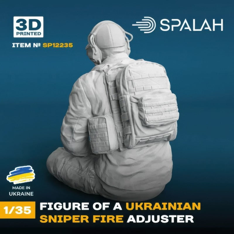 Vista de espaldas de la figura de impresión 3D del observador del francotirador ucraniano en escala 1:35 de Spalah referencia 12235