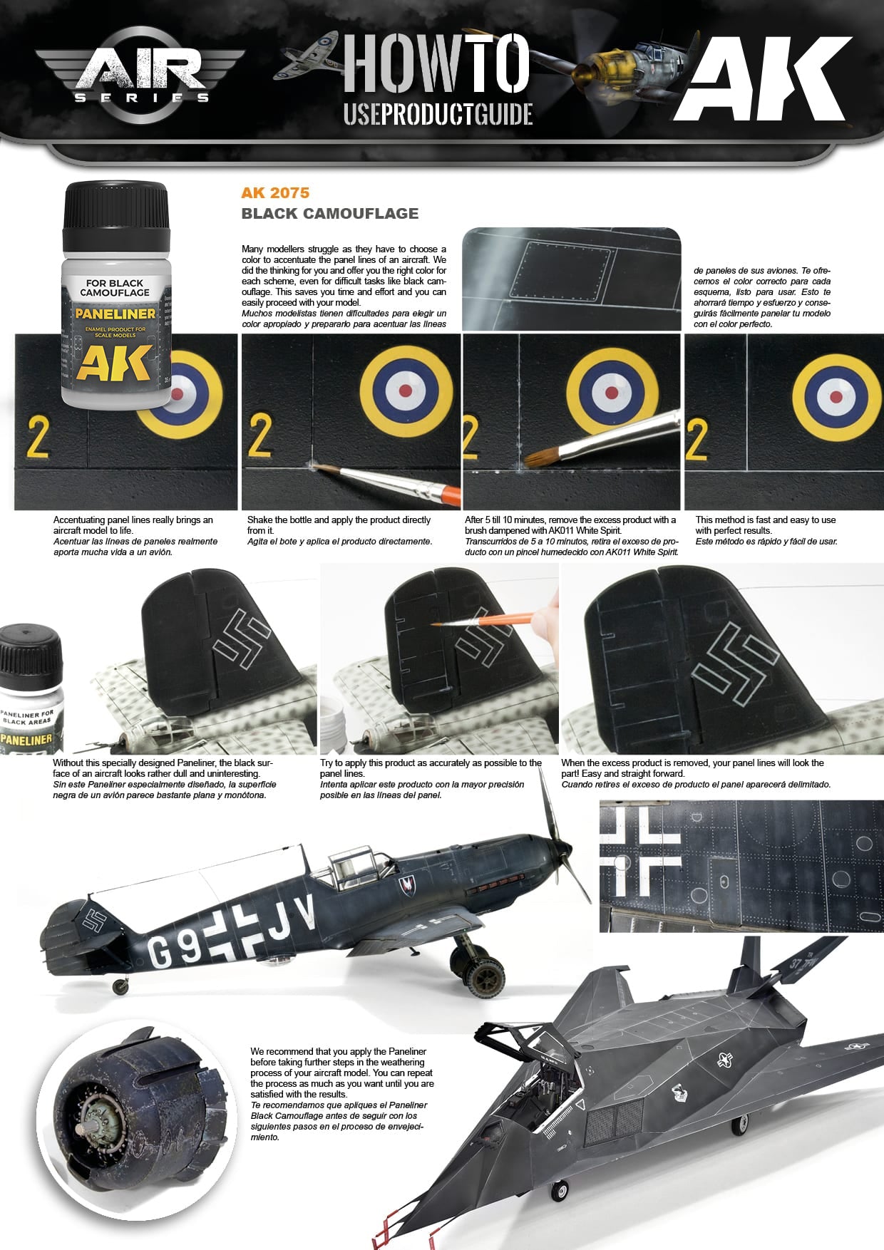 Instrucciones de uso para el panelador Enamel de AK para camuflajes negros o nocturnos referencia 2075