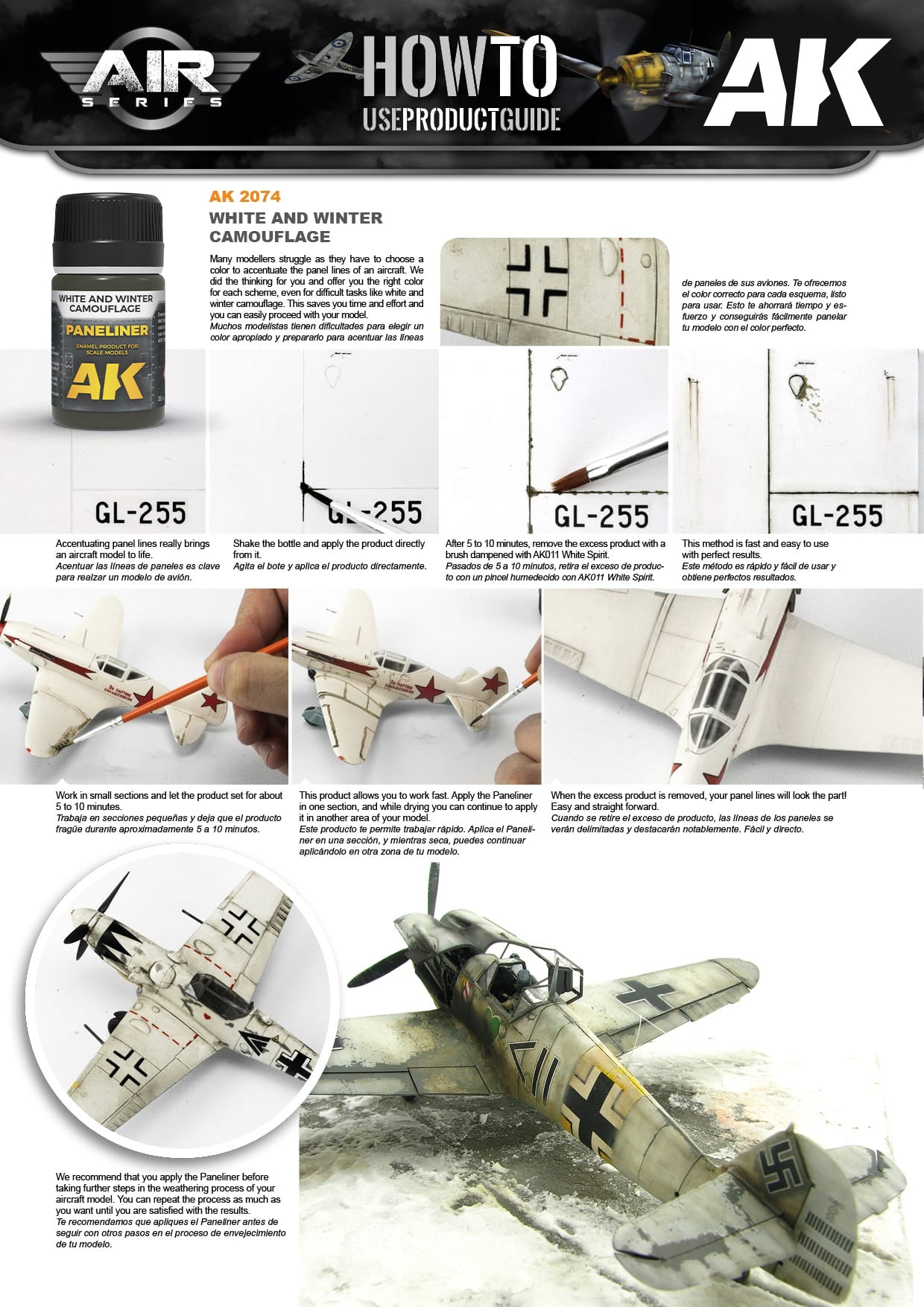 Instrucciones para usar el panelador Enamel de AK para camuflajes blanco e invernales referencia 2074