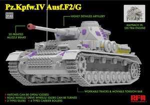 Vista completa de la maqueta del Panzer IV F2/G en escala 1:35 de Ryefield Model con referencia RFM5143