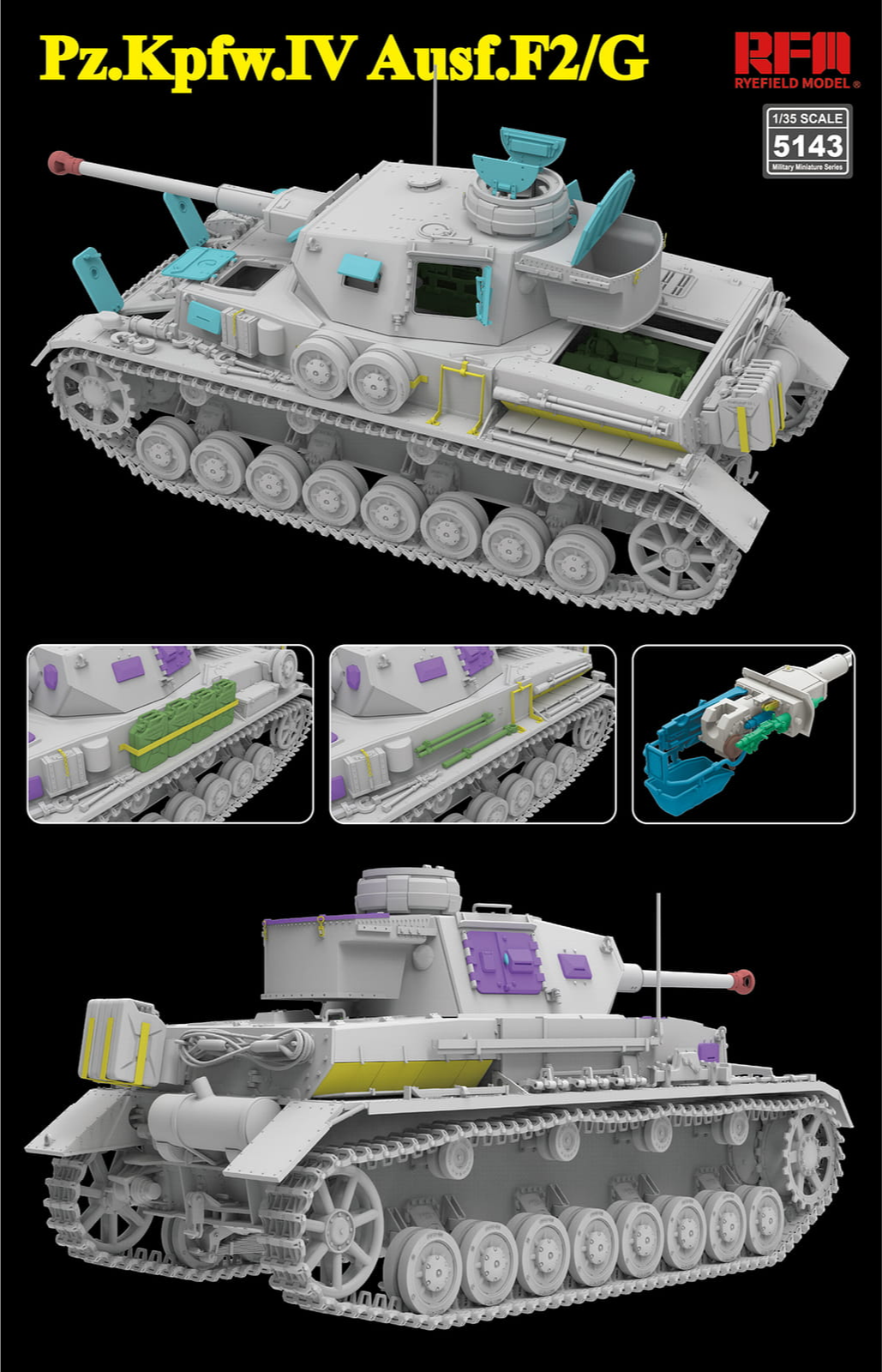 Vistas laterales de la maqueta del Panzer IV F2/G en escala 1:35 de Ryefield Model con referencia RFM5143