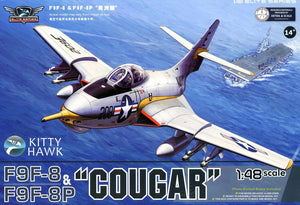Portada de la maqueta del caza embarcado norteamericano F9 Cougar en escala 1:48 del fabricante Kiity Hawk o Zimi Model