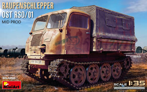 Portada de la maqueta del tractor Raupenschlepper OST ROS 01 Mid Production en escala 1:35 de Miniart referencia 35480