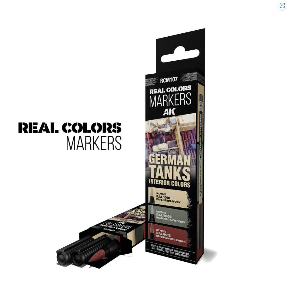 AK INTERACTIVE Real Colors Markers – Innenfarben deutscher Panzer (Set 3 Farben)
