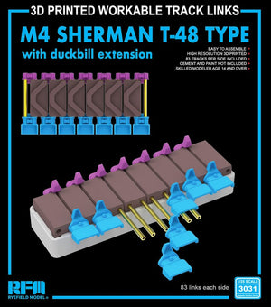 RYE FIELD MODEL (1/35) M4 Sherman T-48 type workable tracks with duckbill extension (3D Printed) (Copia)