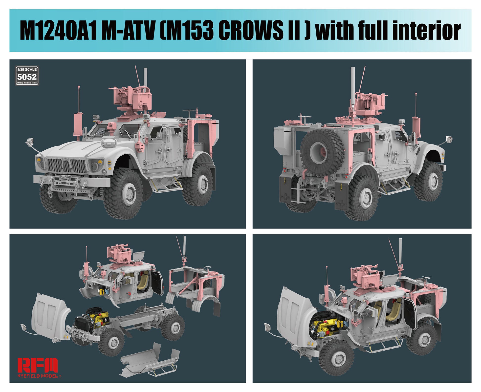 Detalle de los exteriores de la maqueta del vehículo M1240 A1 MATV con sistema M153 Crows II en escala 1:35 de RFM referencia 5052