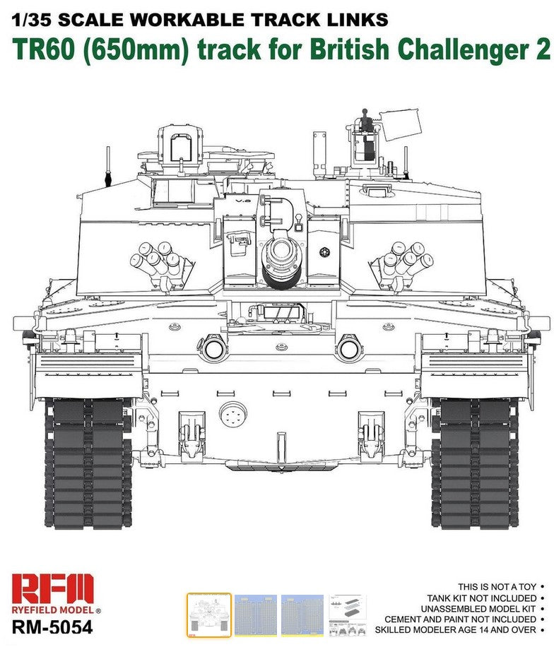 RYE FIELD MODEL (1/35) Workable Track Links TR60 (650mm) track for British Challenger 2