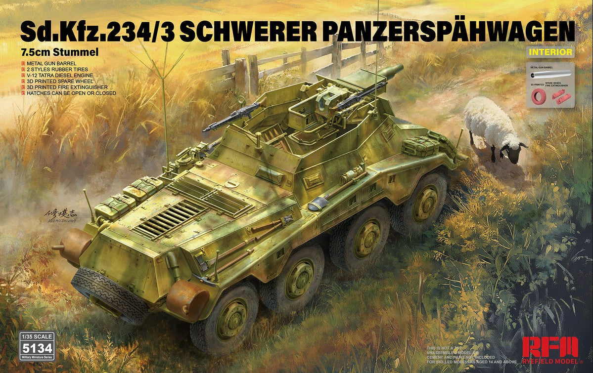 RYE FIELD MODEL (1/35) Sd.Kfz. 234/3 Schwerer Panzerspähwagen 7.5cm Stummel with Full Interior (Copia)