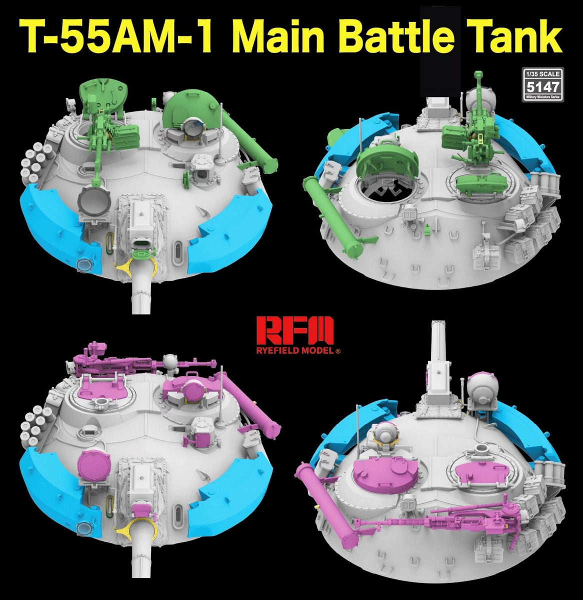 Opciones de configuración de la torreta de la maqueta del carro de combate T-55 AM-1 en escala 1:35 de RFM referencia 5147