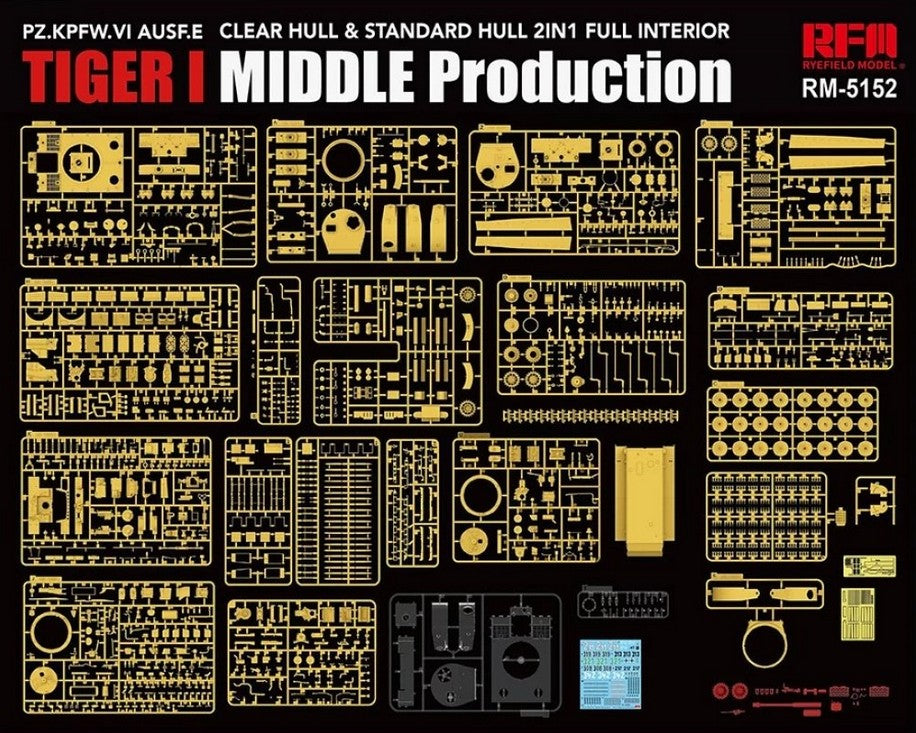 Piezas de la maqueta del tanque alemán Tiger I en escala 1:35 de RFM referencia 5153