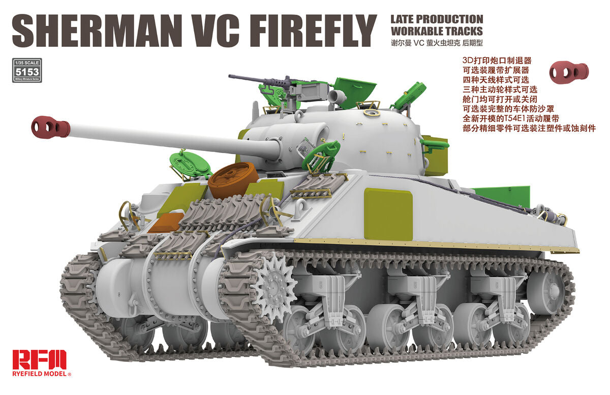 Portada de la caja de la maqueta del tanque Sherman VC Firefly de producción final en escala 1:35 de RFM referencia 5153