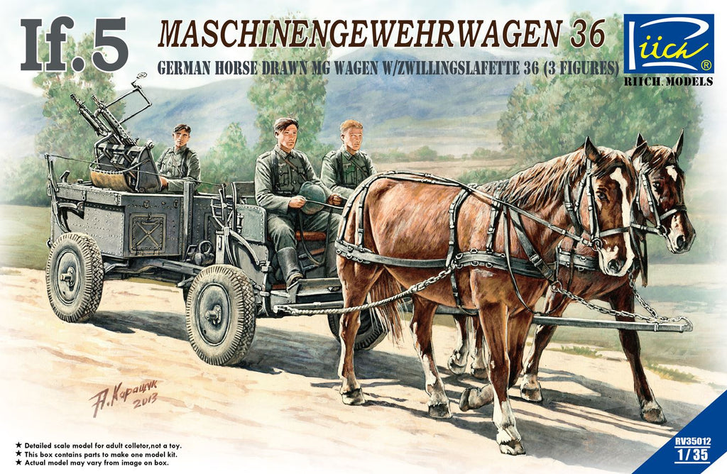 RIICH MODELS (1/35) IF.5 Maschinengewehrwagen 36 - German horse drawn MG Wagen w/Zwillingssockellafette (ZwiSoLa) 36 (3 figures)